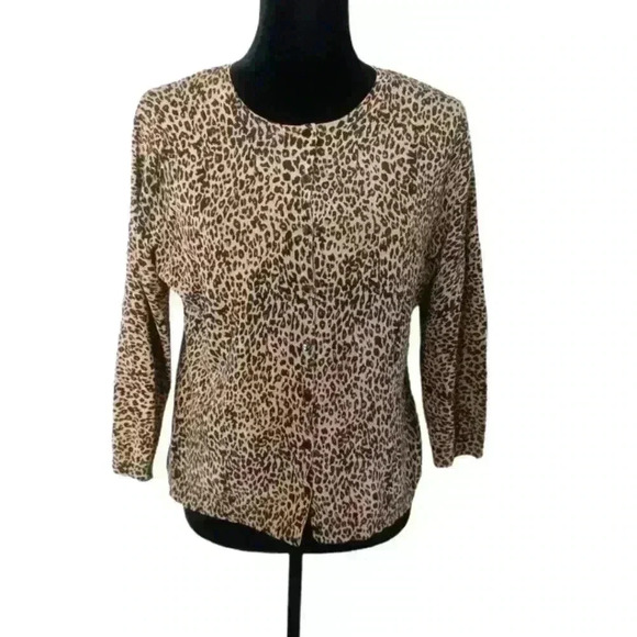 Silx by August Silk Women's Leopard Print 3/4 Sleeve Button-up Cardigan L - Picture 1 of 13